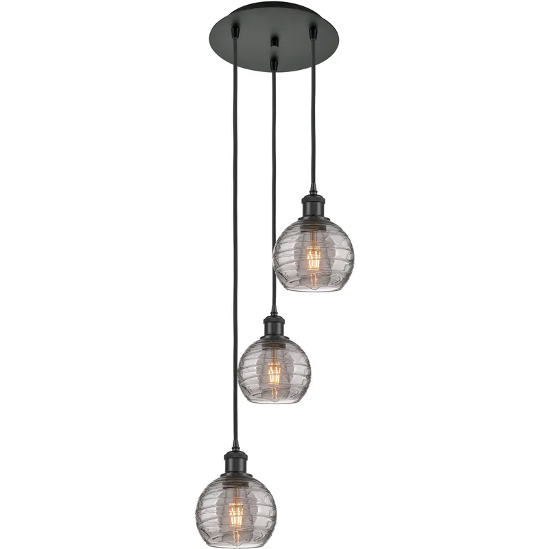 Ballston Athens Deco Swirl 3 Light 12.38 inch Matte Black Cord Hung Multi Pendant Ceiling Light