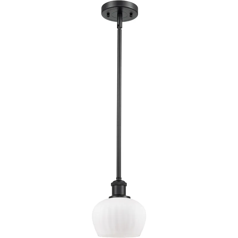 Ballston Fenton LED 7 inch Matte Black Pendant Ceiling Light in Matte White Glass, Ballston