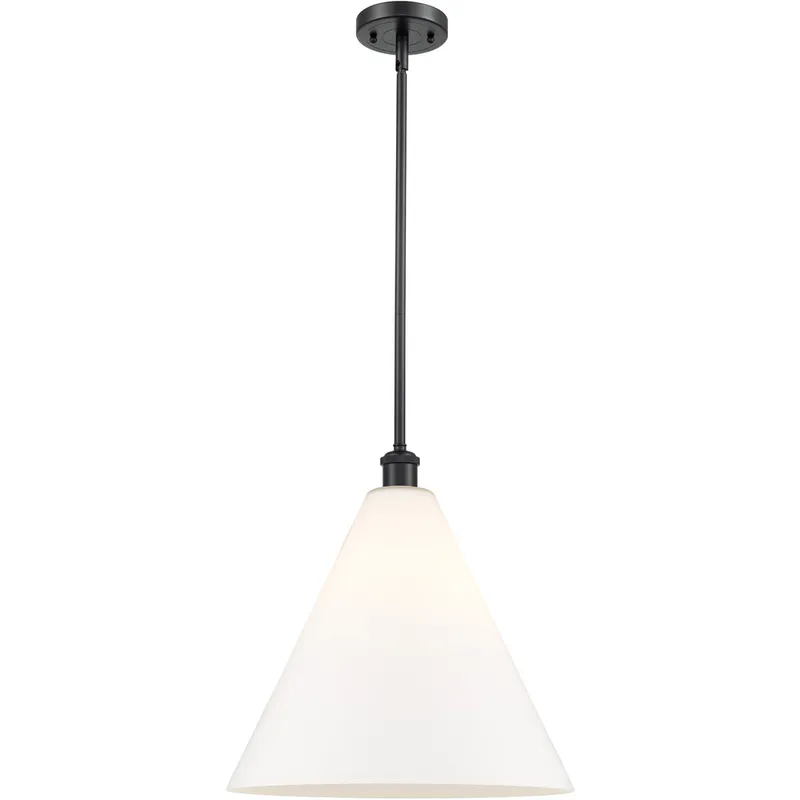Ballston Cone LED 16 inch Matte Black Pendant Ceiling Light in Matte White Glass