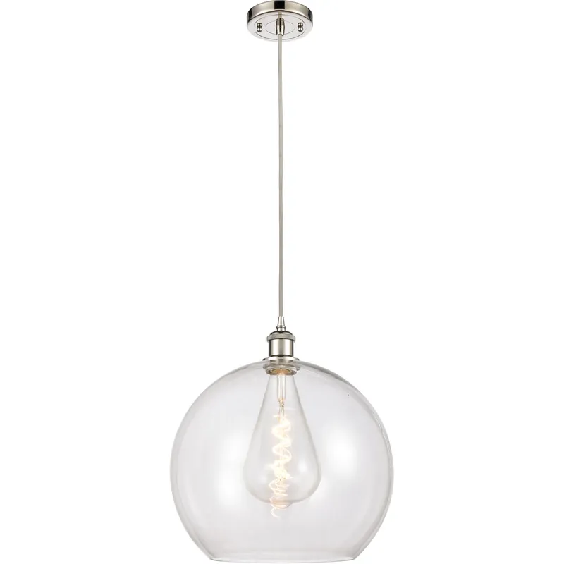 Ballston Athens LED 13.75 inch Polished Nickel Pendant Ceiling Light in Clear Glass, Silver