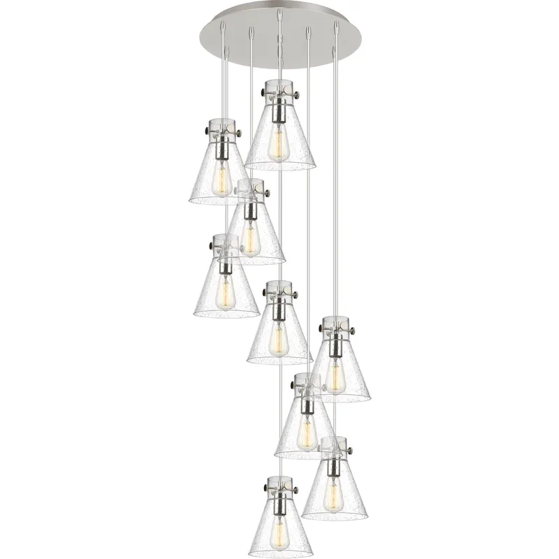 Newton Cone 9 Light 22.13 inch Polished Nickel Multi Pendant Ceiling Light in Seedy Glass