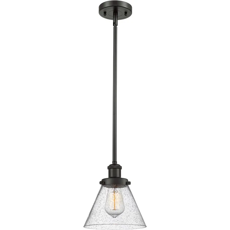 Ballston Large Cone LED 8 inch Oil Rubbed Bronze Pendant Ceiling Light in Seedy Glass, Ballston