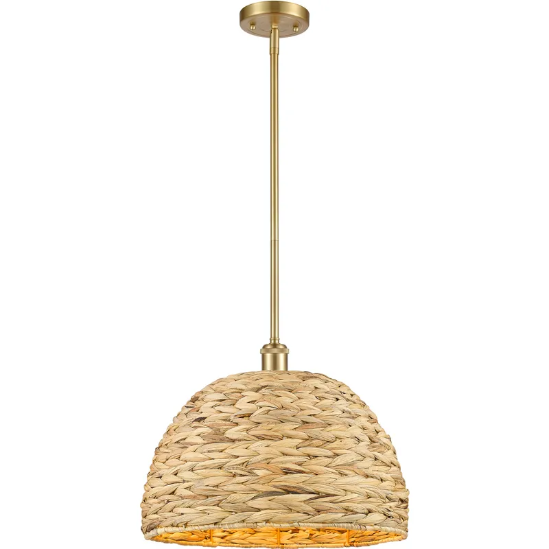 Woven Rattan 1 Light 15.75 inch Satin Gold Pendant Ceiling Light