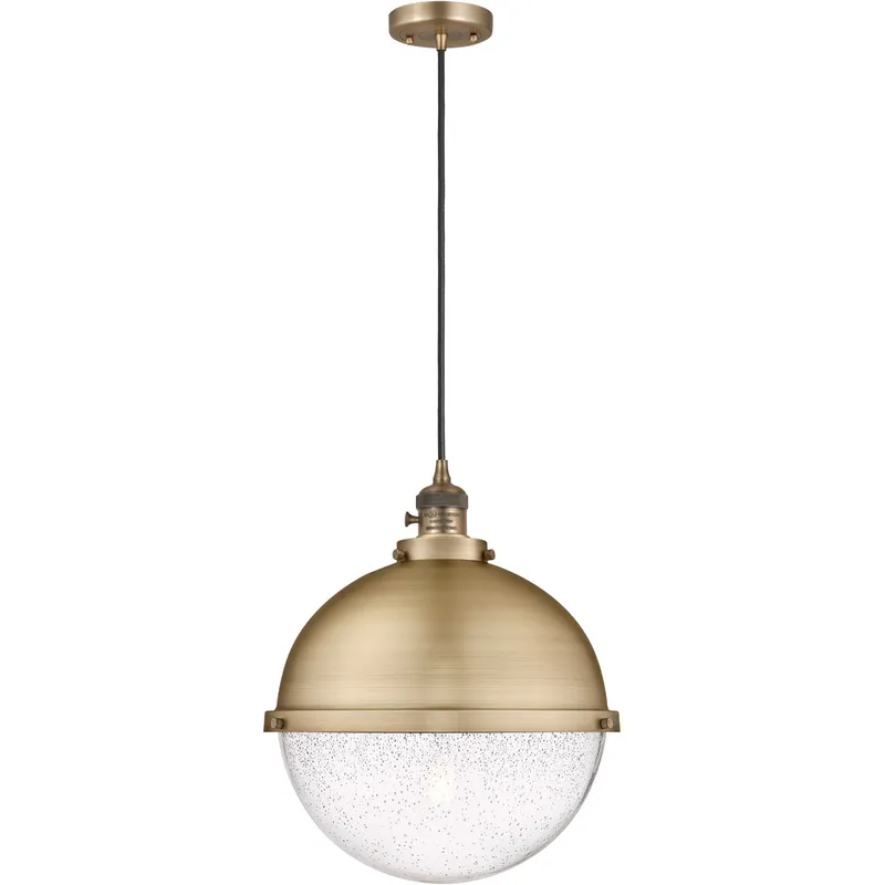 Franklin Restoration Hampden 1 Light 12.88 inch Brushed Brass Pendant Ceiling Light in Seedy Glass