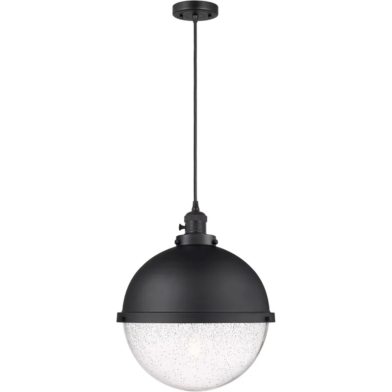 Franklin Restoration Hampden 1 Light 12.88 inch Matte Black Pendant Ceiling Light in Seedy Glass