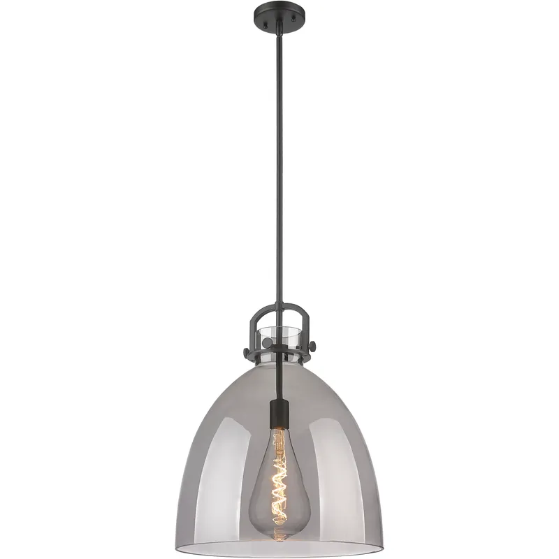 Newton Bell 1 Light 16 inch Matte Black Pendant Ceiling Light in Light Smoke Glass
