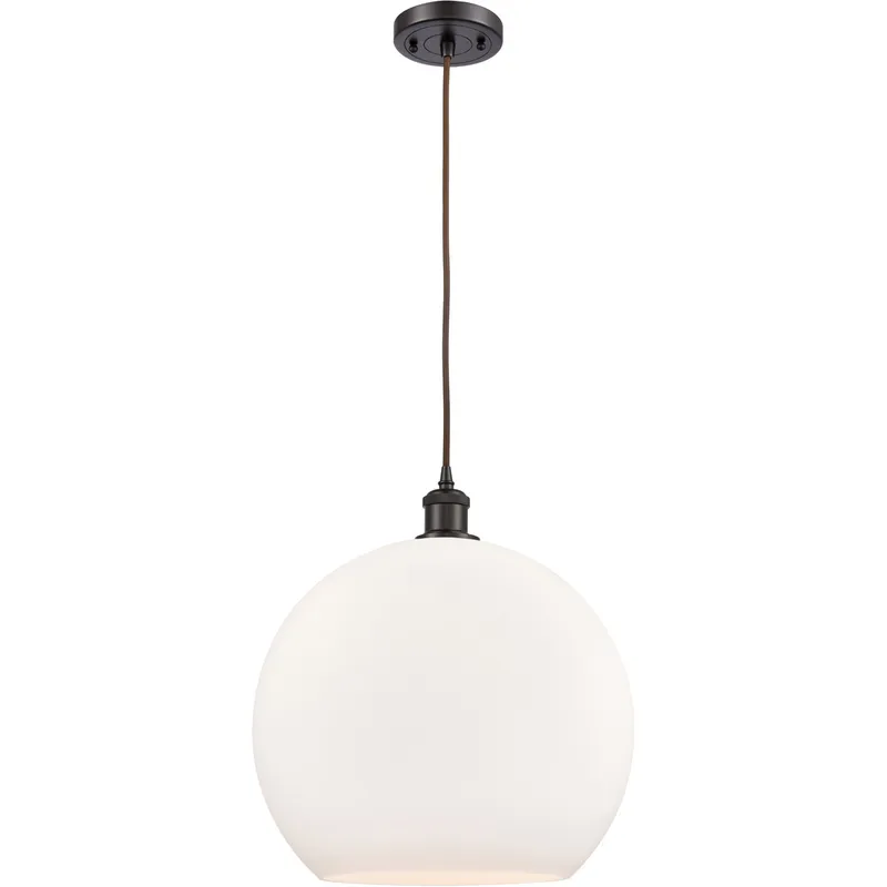 Ballston Athens LED 13.75 inch Oil Rubbed Bronze Pendant Ceiling Light in Matte White Glass, Black Textured