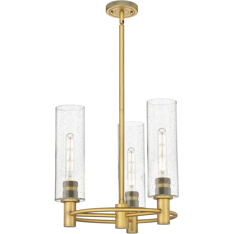 Crown Point 3 Light 18 inch Brushed Brass Pendant Ceiling Light in Seedy Glass
