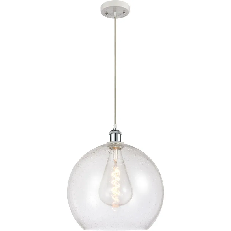 Ballston Athens LED 13.75 inch White and Polished Chrome Pendant Ceiling Light in Seedy Glass, Silver