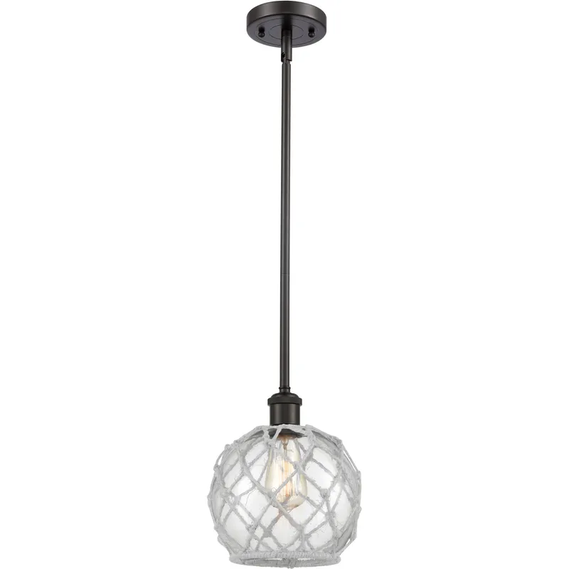 Ballston Farmhouse Rope LED 8 inch Oil Rubbed Bronze Pendant Ceiling Light in Clear Glass with White Rope, Ballston