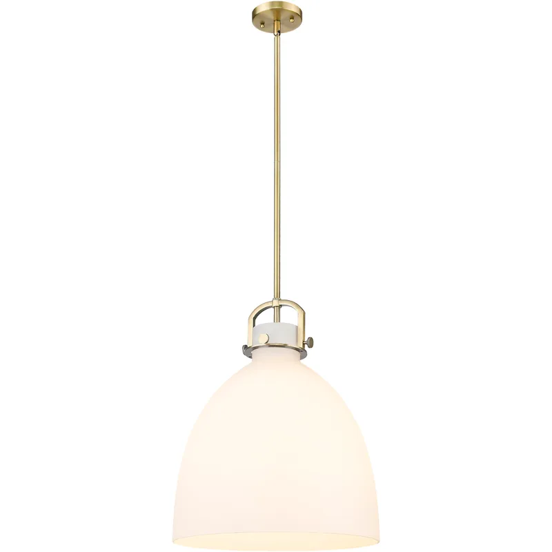 Newton Bell 1 Light 16 inch Brushed Brass Pendant Ceiling Light in Matte White Glass