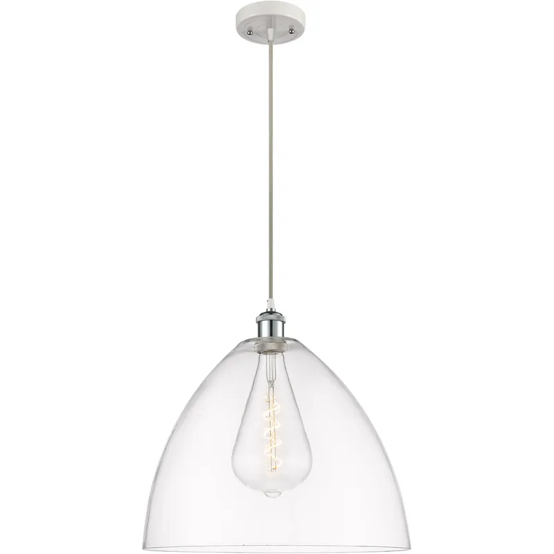 Ballston Dome LED 16 inch White and Polished Chrome Pendant Ceiling Light in Clear Glass