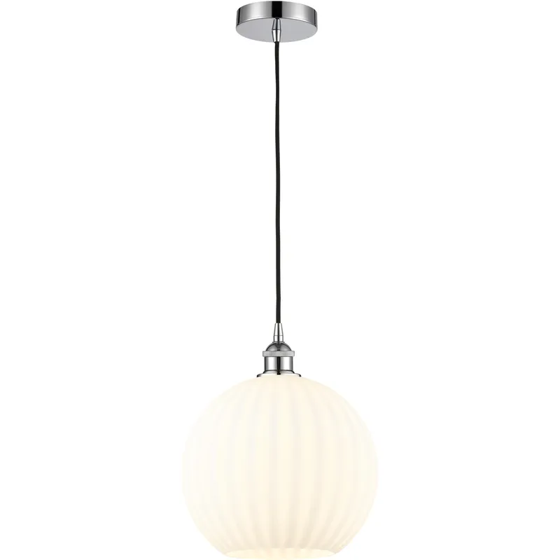 Edison White Venetian 1 Light 12 inch Polished Chrome Cord Hung Pendant Ceiling Light