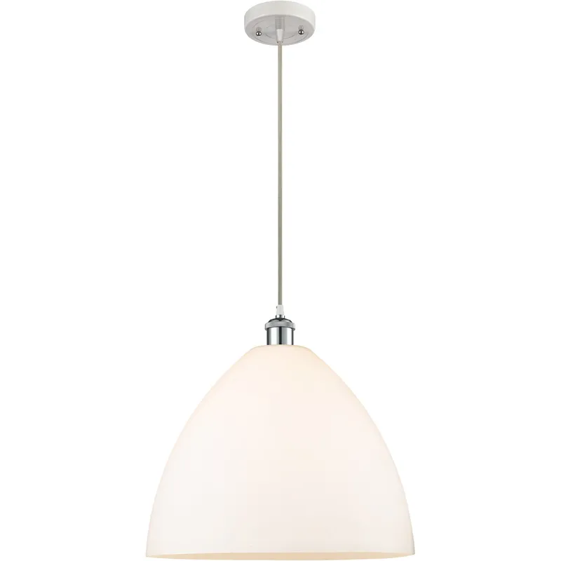 Ballston Dome LED 16 inch White and Polished Chrome Pendant Ceiling Light in Matte White Glass