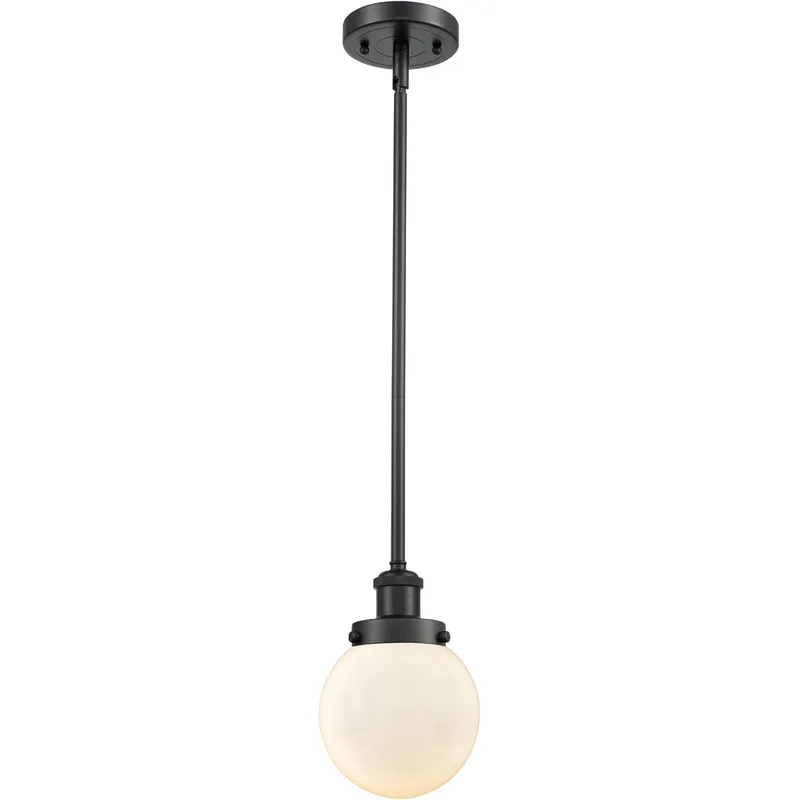 Ballston Beacon LED 6 inch Matte Black Pendant Ceiling Light in Matte White Glass, Ballston