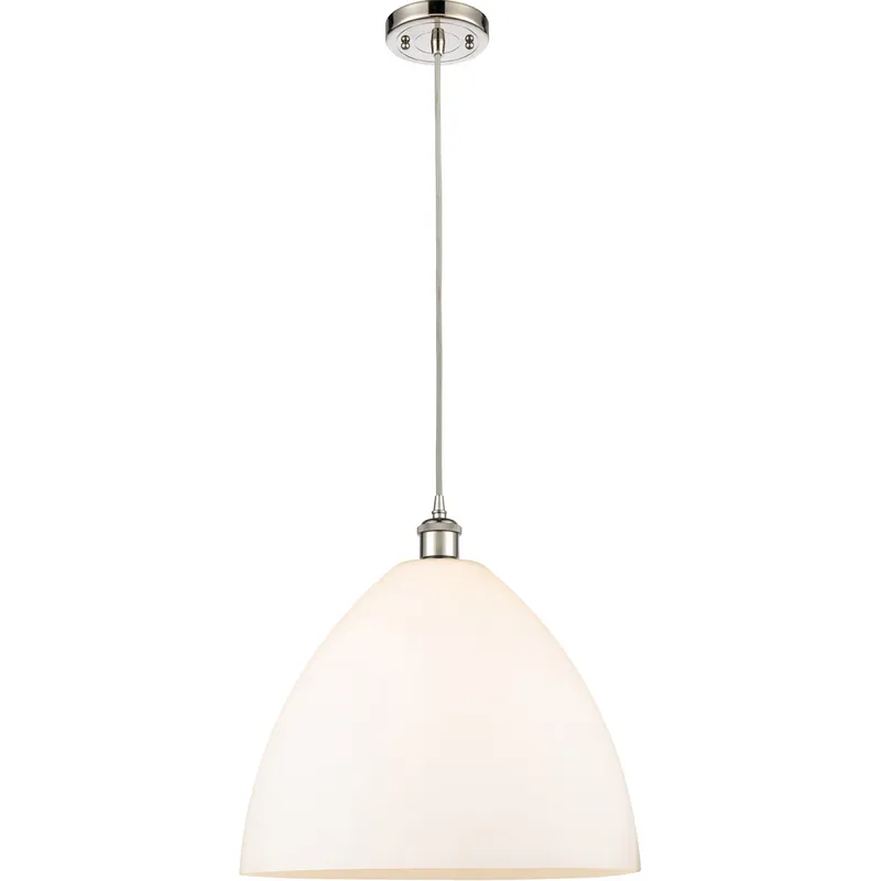 Ballston Dome LED 16 inch Polished Nickel Pendant Ceiling Light in Matte White Glass, Black Textured
