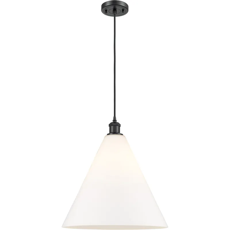 Ballston Cone 1 Light 16 inch Matte Black Pendant Ceiling Light in Matte White Glass