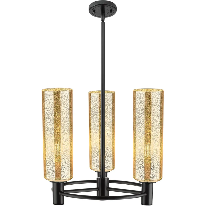 Crown Point 3 Light 18 inch Matte Black Pendant Ceiling Light in Mercury Glass