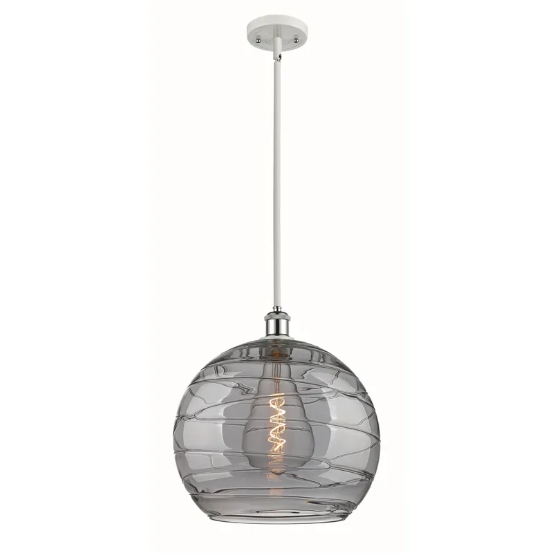 Ballston Athens Deco Swirl 1 Light 13.75 inch White Polished Chrome Stem Hung Pendant Ceiling Light