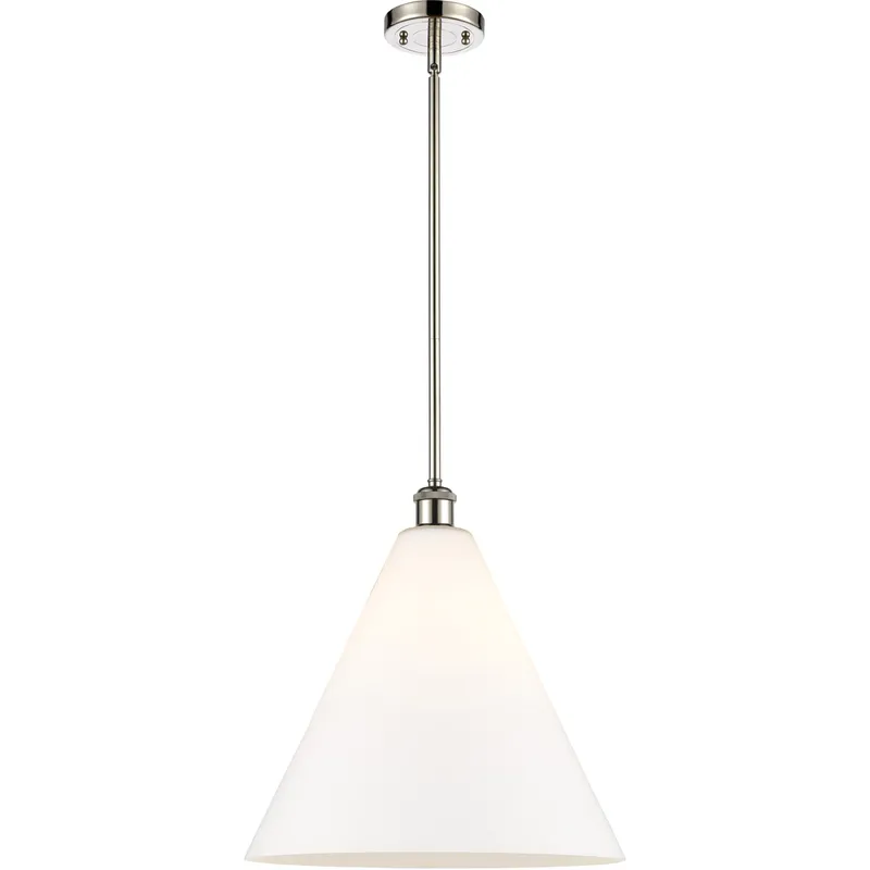 Ballston Cone LED 16 inch Polished Nickel Pendant Ceiling Light in Matte White Glass