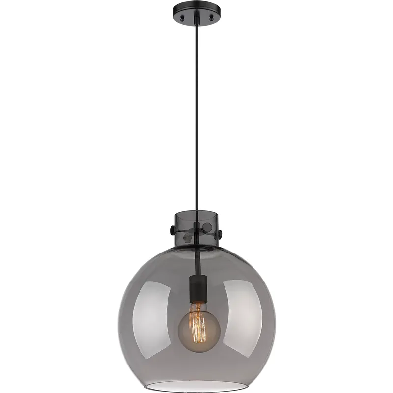 Newton Sphere Pendant Ceiling Light in Matte Black, Plated Smoke Glass