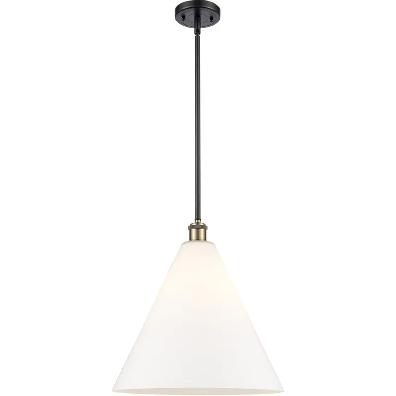 Ballston Cone LED 16 inch Black Antique Brass Pendant Ceiling Light in Matte White Glass
