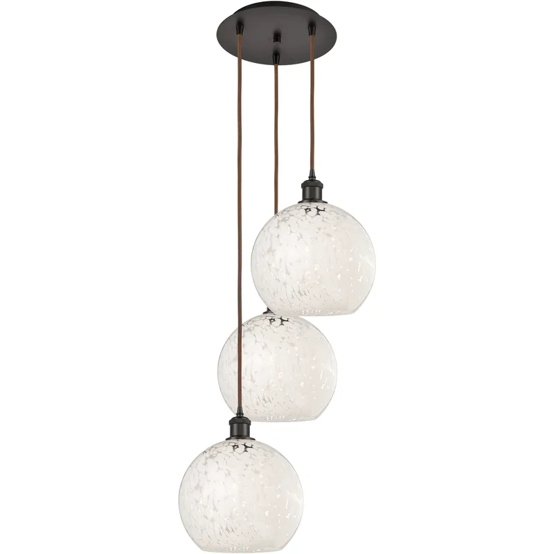 Ballston White Mouchette 3 Light 16.5 inch Oil Rubbed Bronze Cord Hung Multi Pendant Ceiling Light