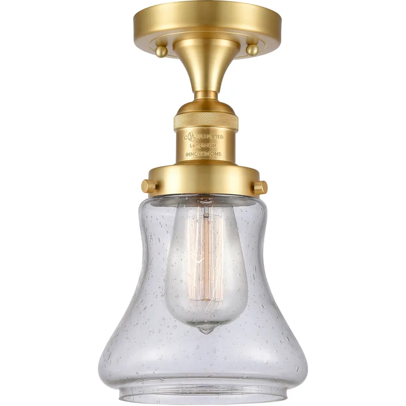 Franklin Restoration Bellmont LED 6 inch Satin Gold Semi-Flush Mount Ceiling Light in Seedy Glass, Franklin Restoration