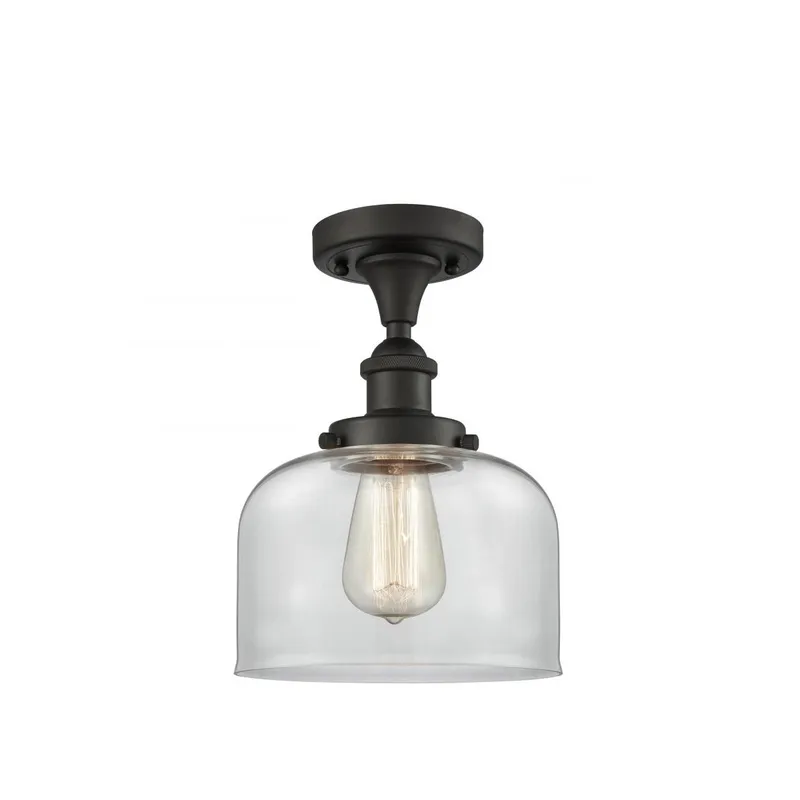 Ballston Large Bell 1 Light 8 inch Oil Rubbed Bronze Semi-Flush Mount Ceiling Light in Clear Glass, Ballston