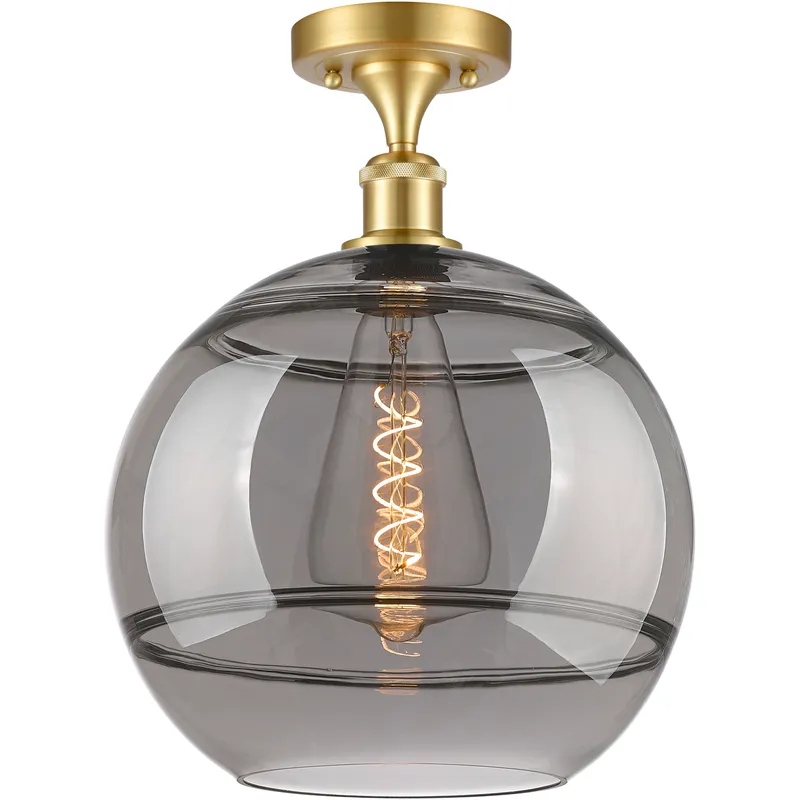 Edison Rochester 1 Light 12 inch Satin Gold Semi-Flush Mount Ceiling Light in Light Smoke Glass
