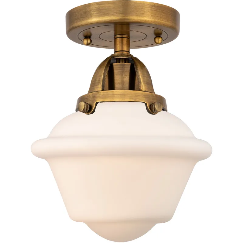 Nouveau 2 Small Oxford 1 Light 8 inch Brushed Brass Semi-Flush Mount Ceiling Light in Matte White Glass