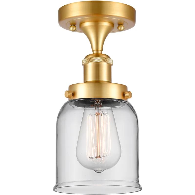 Bell 1 Light 5 inch Satin Gold Semi-Flush Mount Ceiling Light in Clear Glass