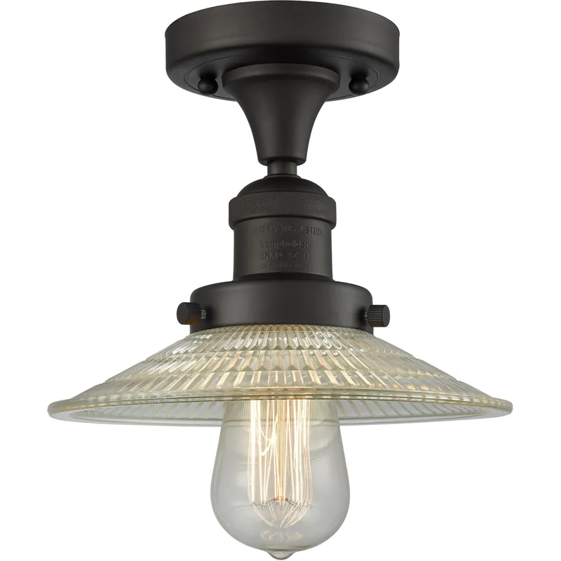 Franklin Restoration Halophane 1 Light 8.5 inch Oil Rubbed Bronze Semi-Flush Mount Ceiling Light in Clear Halophane Glass, Franklin Restoration