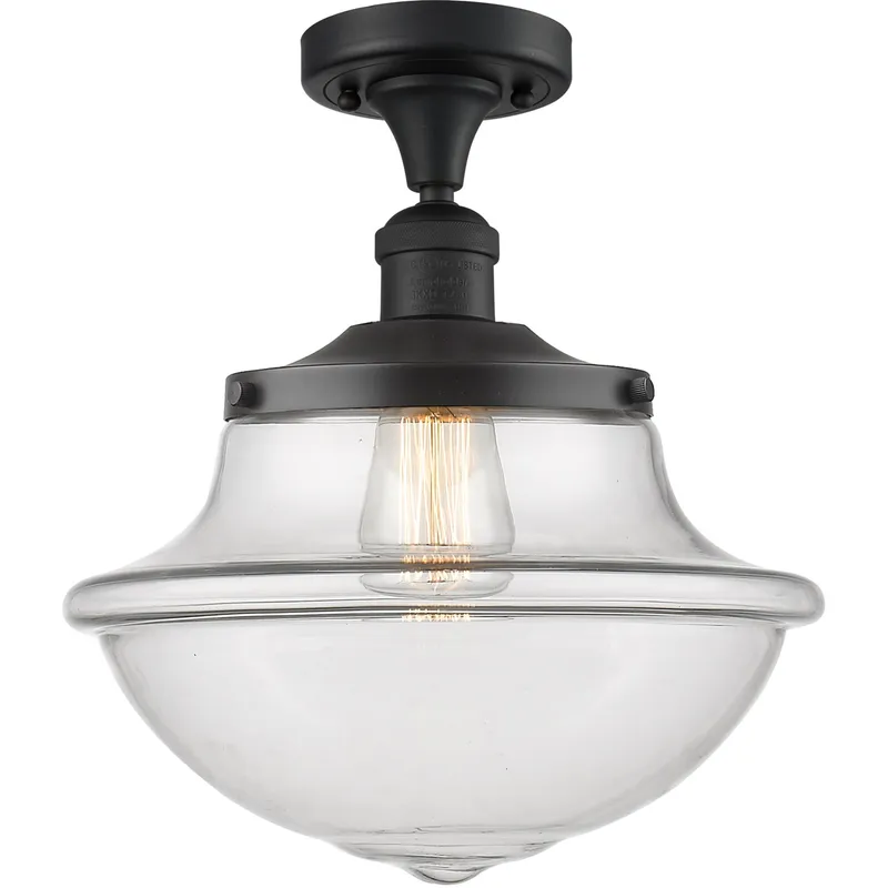 Franklin Restoration Large Oxford 1 Light 12 inch Matte Black Semi-Flush Mount Ceiling Light in Clear Glass, Franklin Restoration