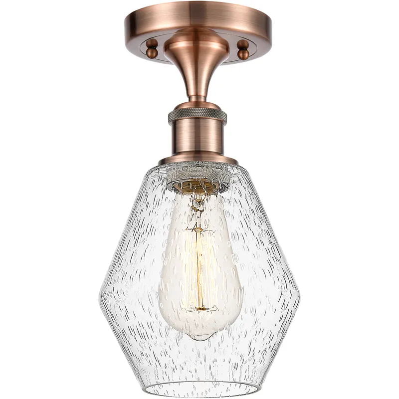 Ballston Cindyrella LED 6 inch Antique Copper Semi-Flush Mount Ceiling Light in Seedy Glass