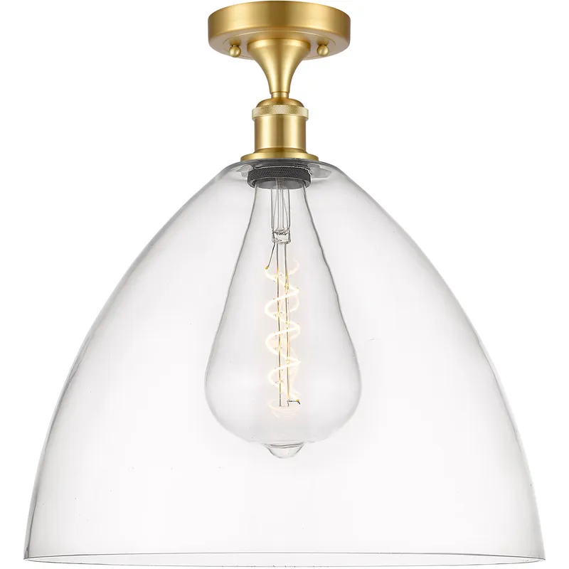 Ballston Dome LED 16 inch Satin Gold Semi-Flush Mount Ceiling Light in Clear Glass