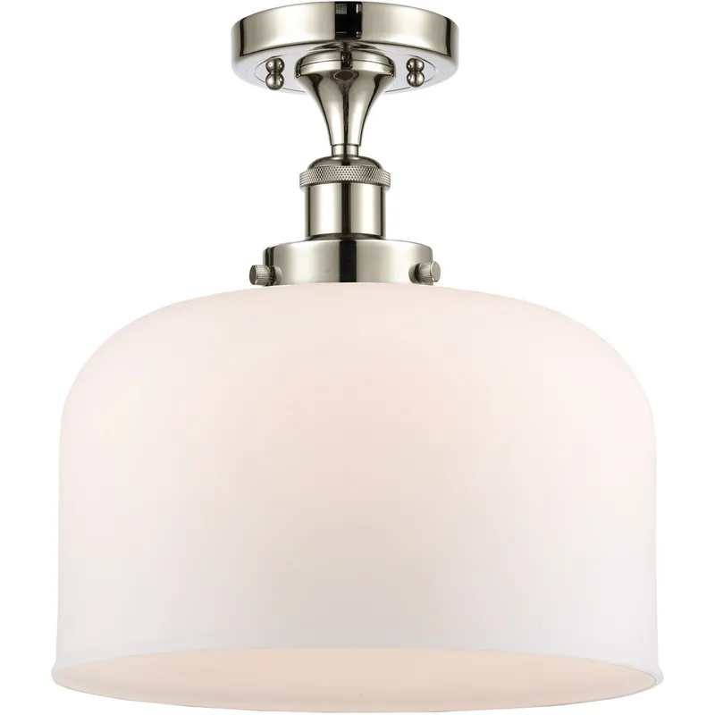 Ballston X-Large Bell 1 Light 8 inch Polished Nickel Semi-Flush Mount Ceiling Light in Matte White Glass