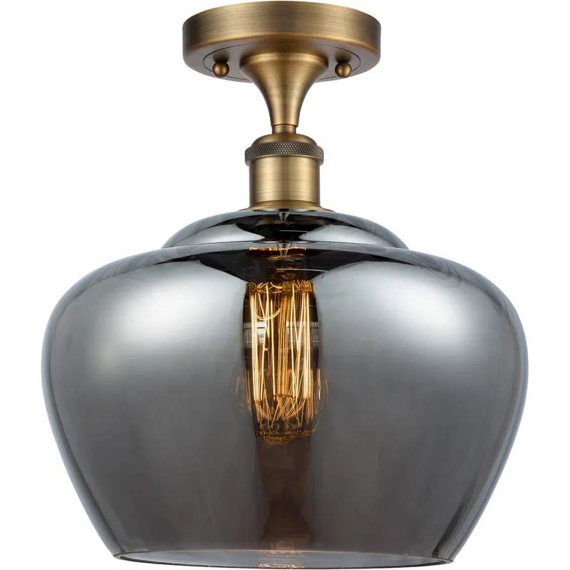 Ballston Large Fenton LED 11 inch Brushed Brass Semi-Flush Mount Ceiling Light in Plated Smoke Glass, Ballston