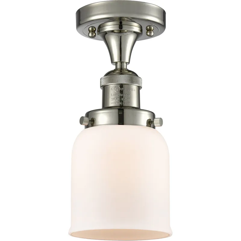 Franklin Restoration Small Bell 1 Light 5 inch Polished Nickel Semi-Flush Mount Ceiling Light in Matte White Glass, Franklin Restoration