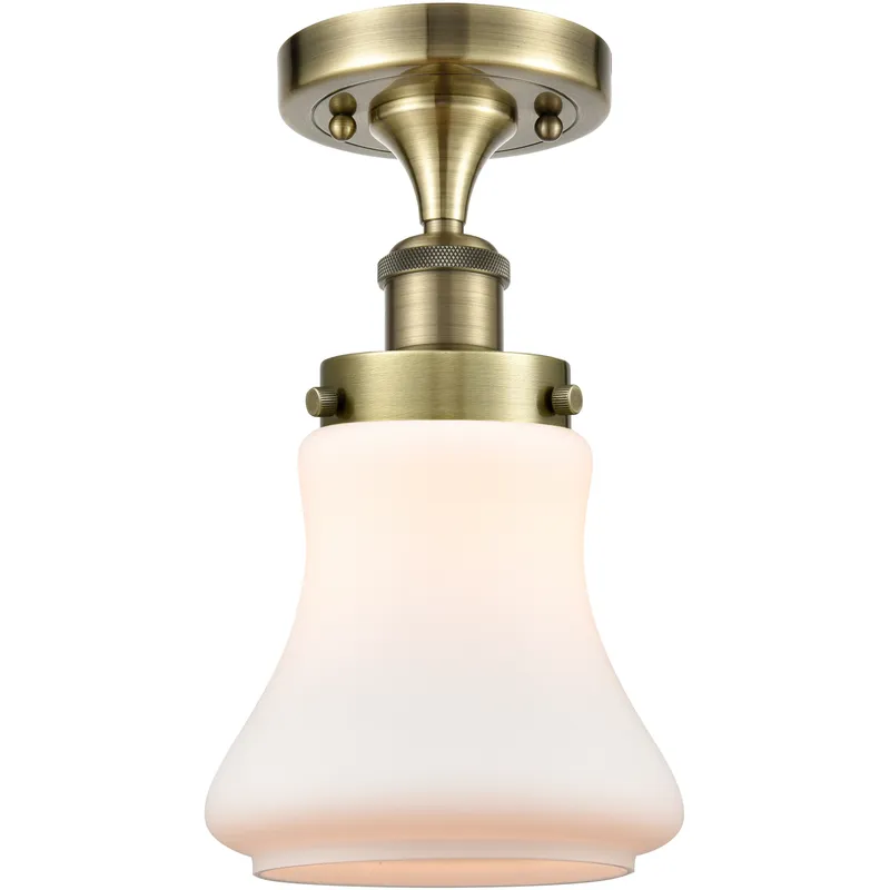 Bellmont 1 Light 6.5 inch Antique Brass Semi-Flush Mount Ceiling Light in Matte White Glass