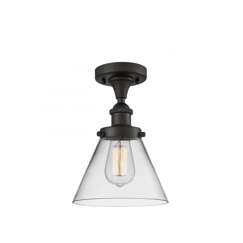 Ballston Large Cone LED 8 inch Oil Rubbed Bronze Semi-Flush Mount Ceiling Light in Clear Glass, Ballston