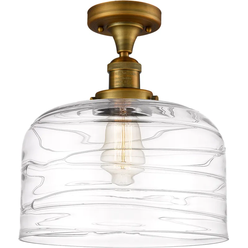 Franklin Restoration Bell LED 12 inch Brushed Brass Semi-Flush Mount Ceiling Light in Clear Deco Swirl Glass