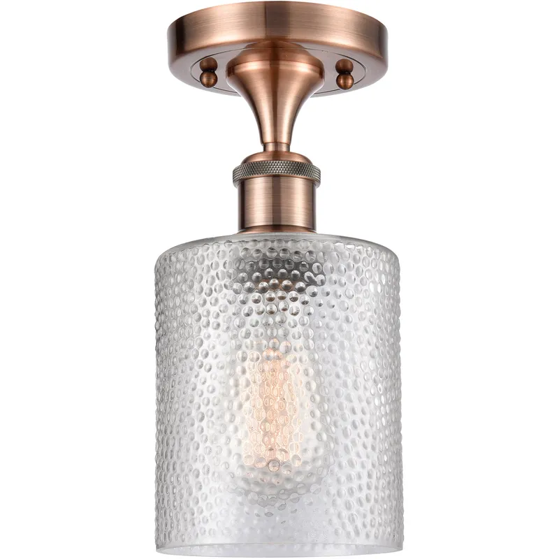 Ballston Cobbleskill 1 Light 5 inch Antique Copper Semi-Flush Mount Ceiling Light in Clear Glass, Ballston