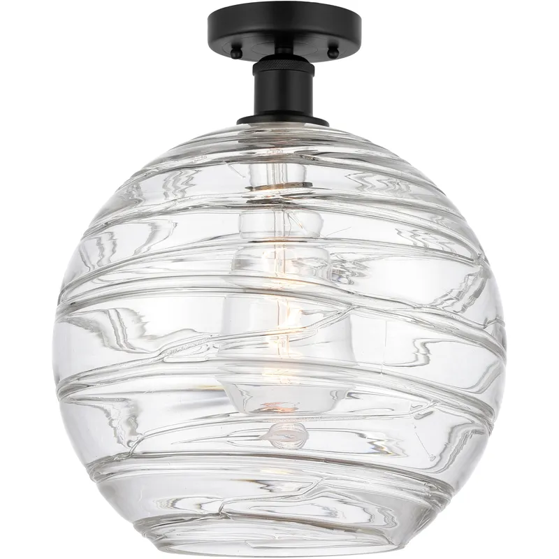 Edison Athens Deco Swirl 1 Light 12 inch Matte Black Semi-Flush Mount Ceiling Light