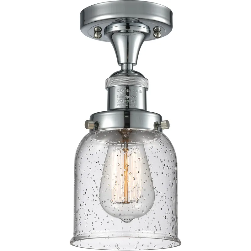 Franklin Restoration Small Bell 1 Light 5 inch Polished Chrome Semi-Flush Mount Ceiling Light in Seedy Glass, Franklin Restoration