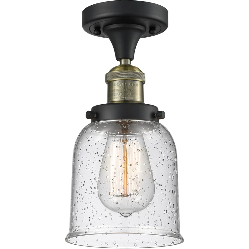 Franklin Restoration Small Bell 1 Light 5 inch Black Antique Brass Semi-Flush Mount Ceiling Light in Seedy Glass, Franklin Restoration