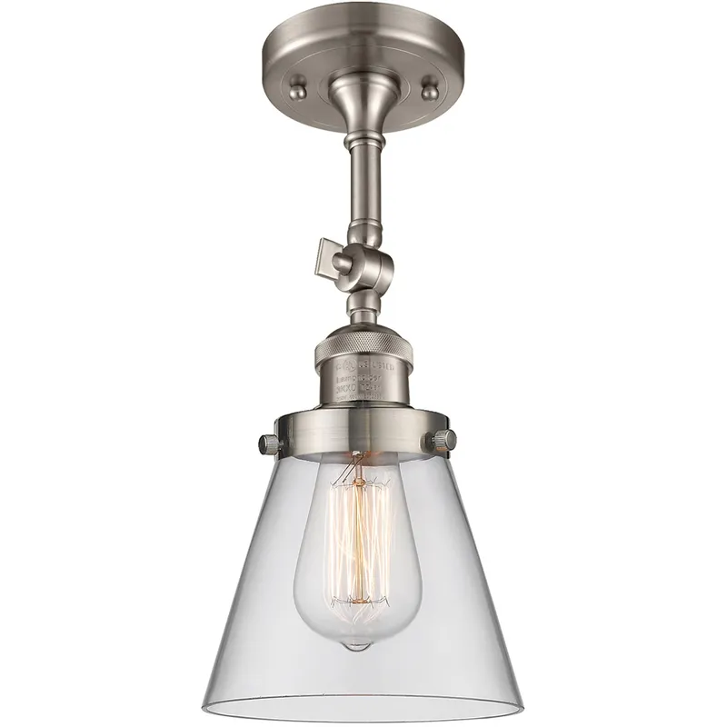 Franklin Restoration Small Cone 1 Light 6 inch Brushed Satin Nickel Semi-Flush Mount Ceiling Light in Clear Glass, Franklin Restoration