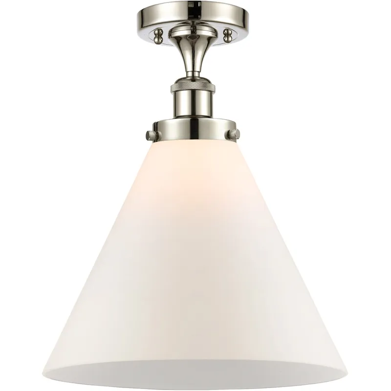 Ballston X-Large Cone 1 Light 8 inch Polished Nickel Semi-Flush Mount Ceiling Light in Matte White Glass