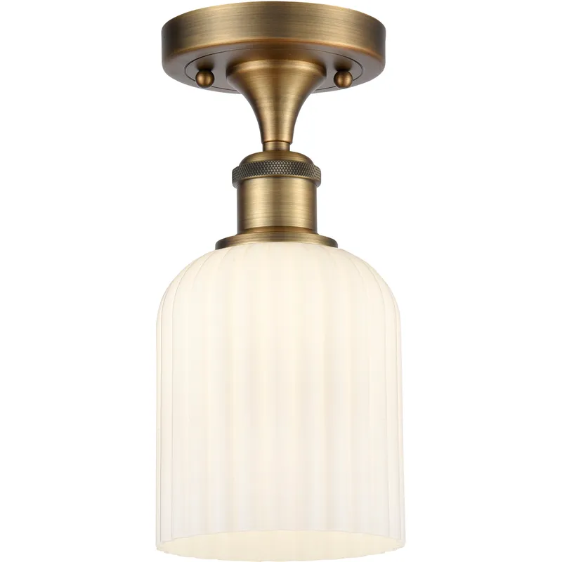 Bridal Veil 1 Light 5 inch Brushed Brass Semi-Flush Mount Ceiling Light in Gloss White Glass
