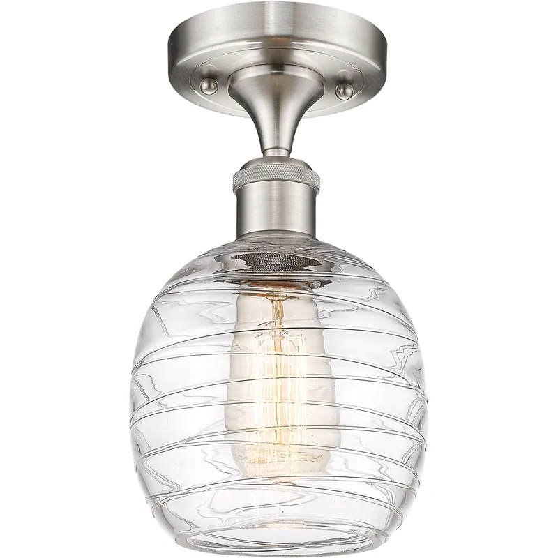 Ballston Belfast LED 6 inch Brushed Satin Nickel Semi-Flush Mount Ceiling Light in Deco Swirl Glass